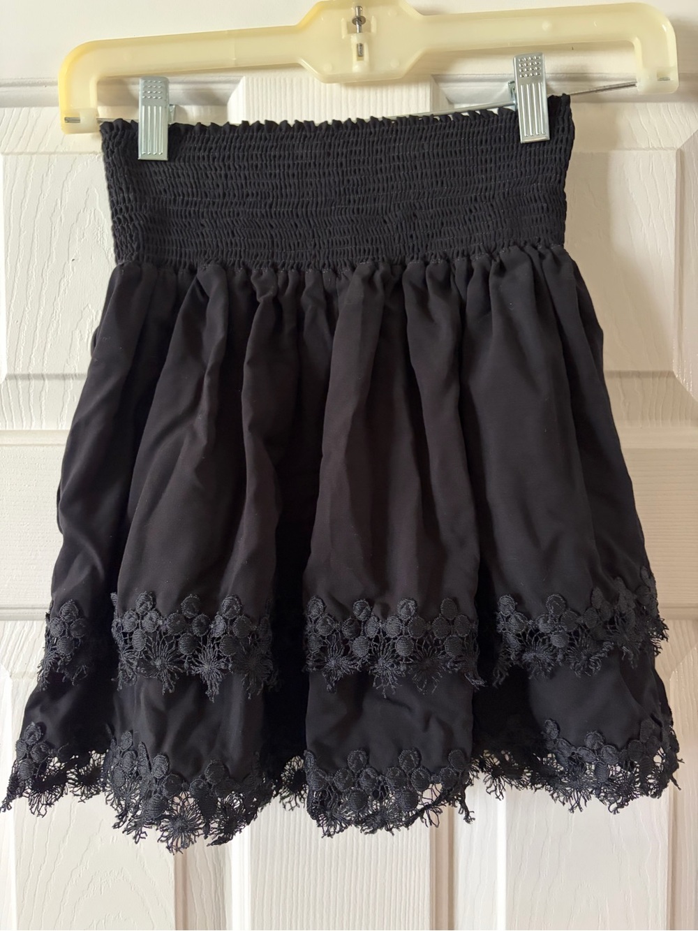 Peixoto Black Lace-Trim Smocked Mini Skirt
